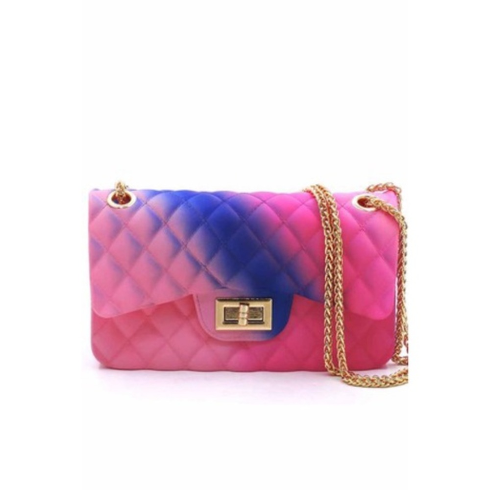 Pink purple/blue crossbody silicone purse bag gold chain strap